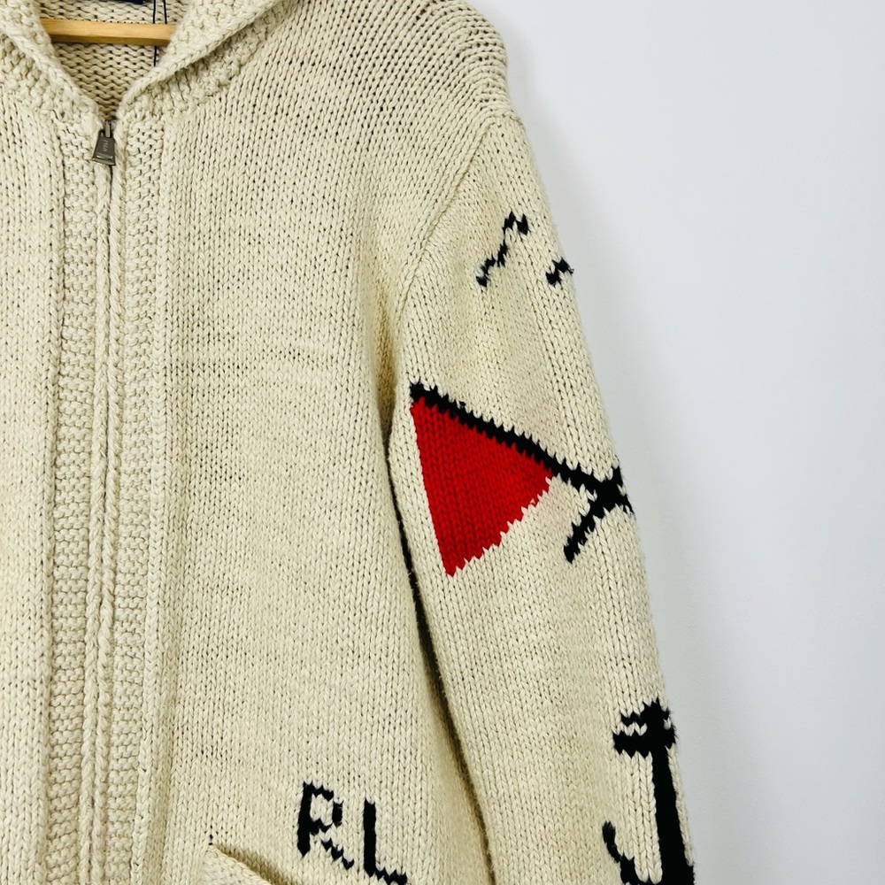 Polo Ralph Lauren Cream Boating Nautical Chunky Knit Zipped Cardigan UK L - Picture 2 of 15